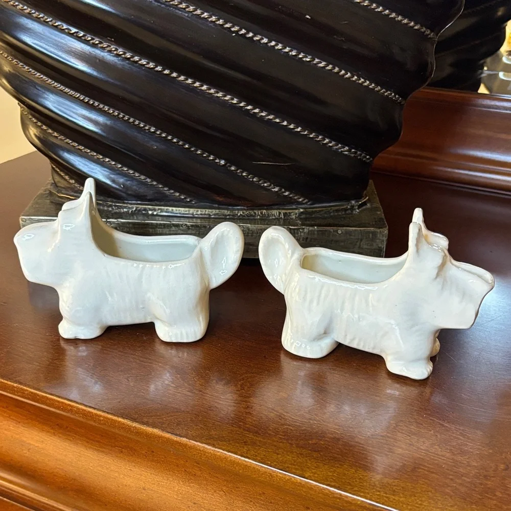 Scottie Ceramic Dog-Shaped Creamer and Sugar Set - Cream Colored Vintage? EUC